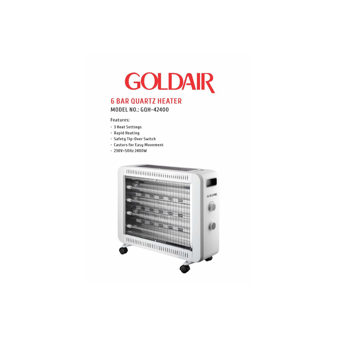 Goldair - 6 Bar 2400 Watt Quartz Heater with Wheels - White GQH-42400
