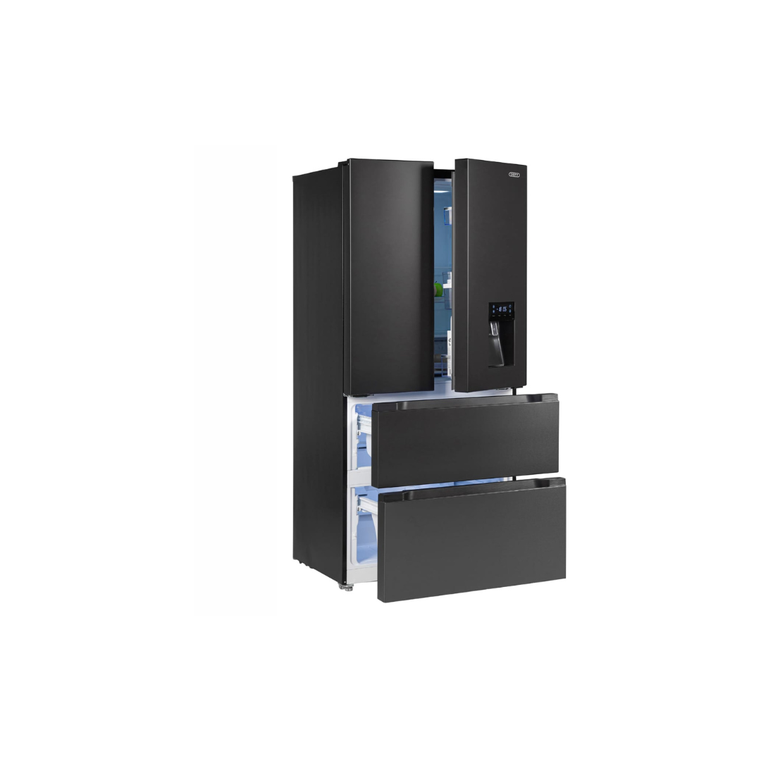 DFF440: Defy 492L Boutique Noire French Door Fridge with Water Dispenser - Premium Black Brushed Metal Finish