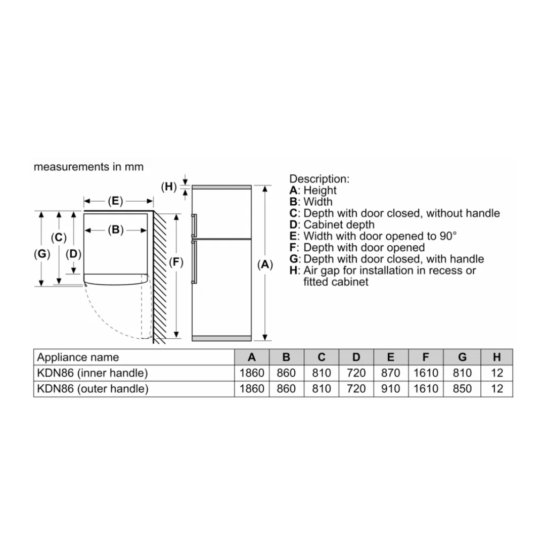 Bosch Series 6 Freestanding Fridge-freezer (Top freezer) - KDD86A1304