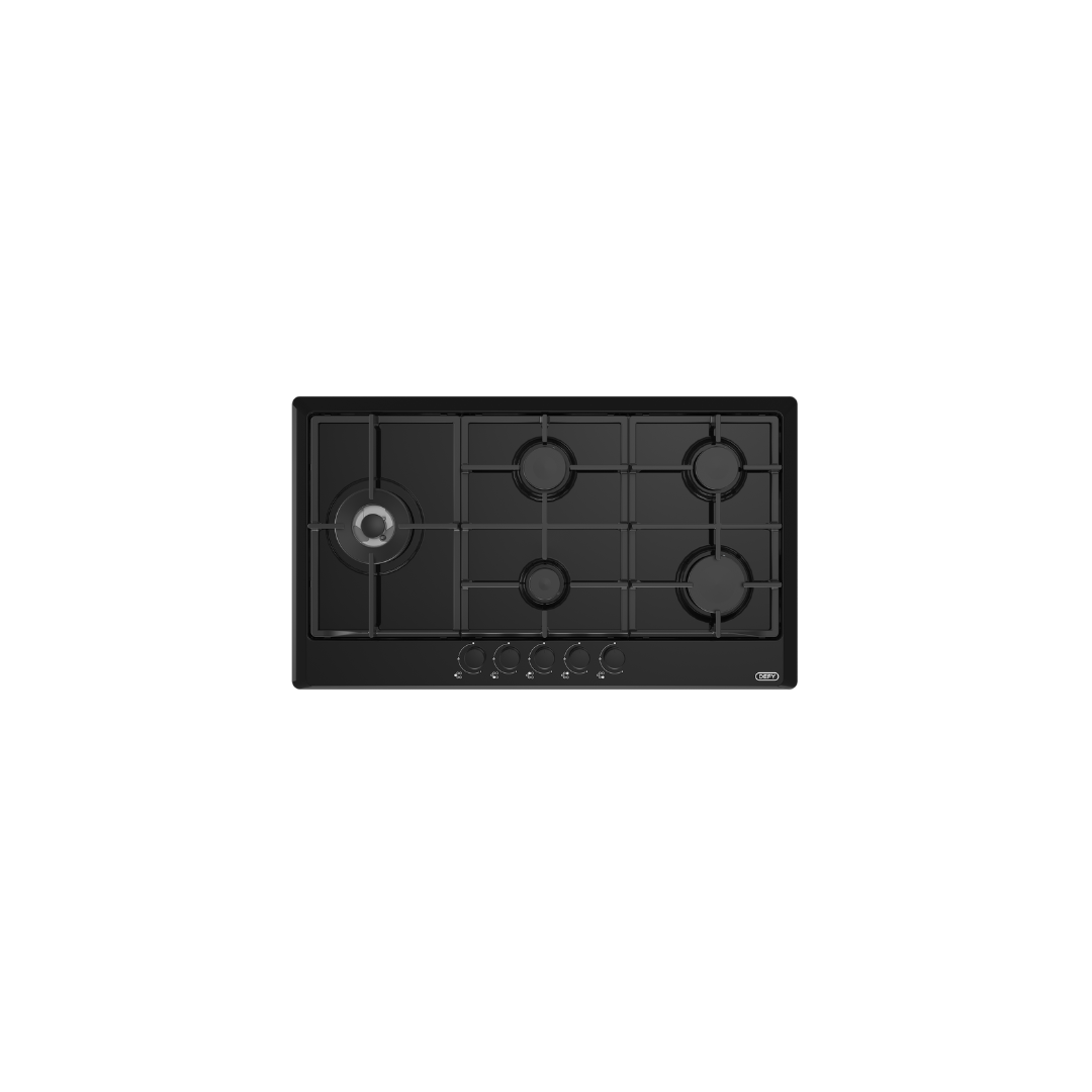 DHG 128: Defy 90cm Gas Hob with Wok Burner – Black Stainless Steel
