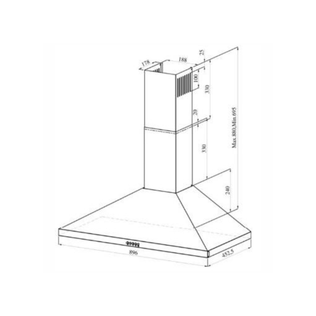 Ferre 90cm Stainless Steel Pyramid Cooker Hood - D004-SS