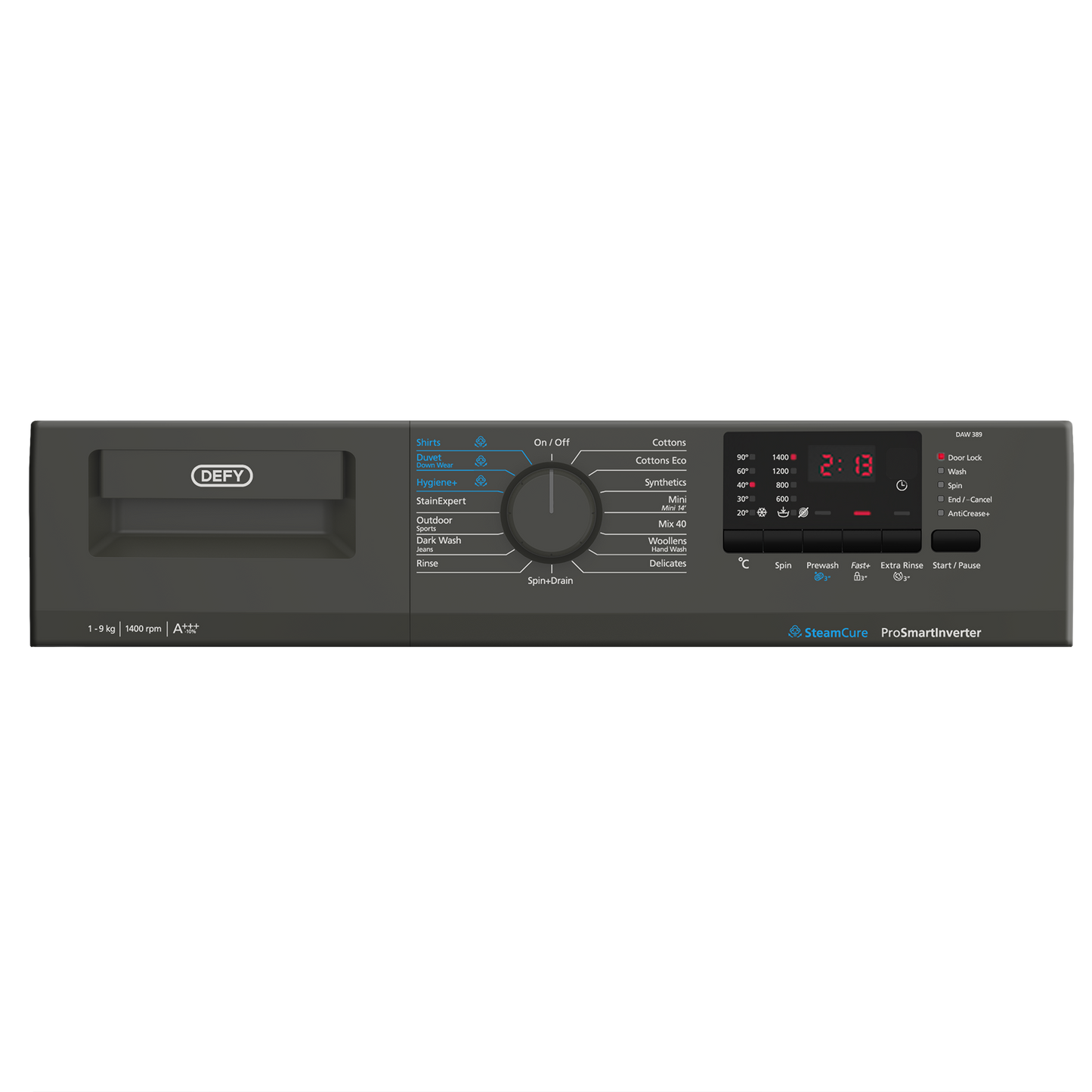 DAW 389: Defy 9Kg Front Loader Washing Machine with SteamCure Technology - Manhattan Grey