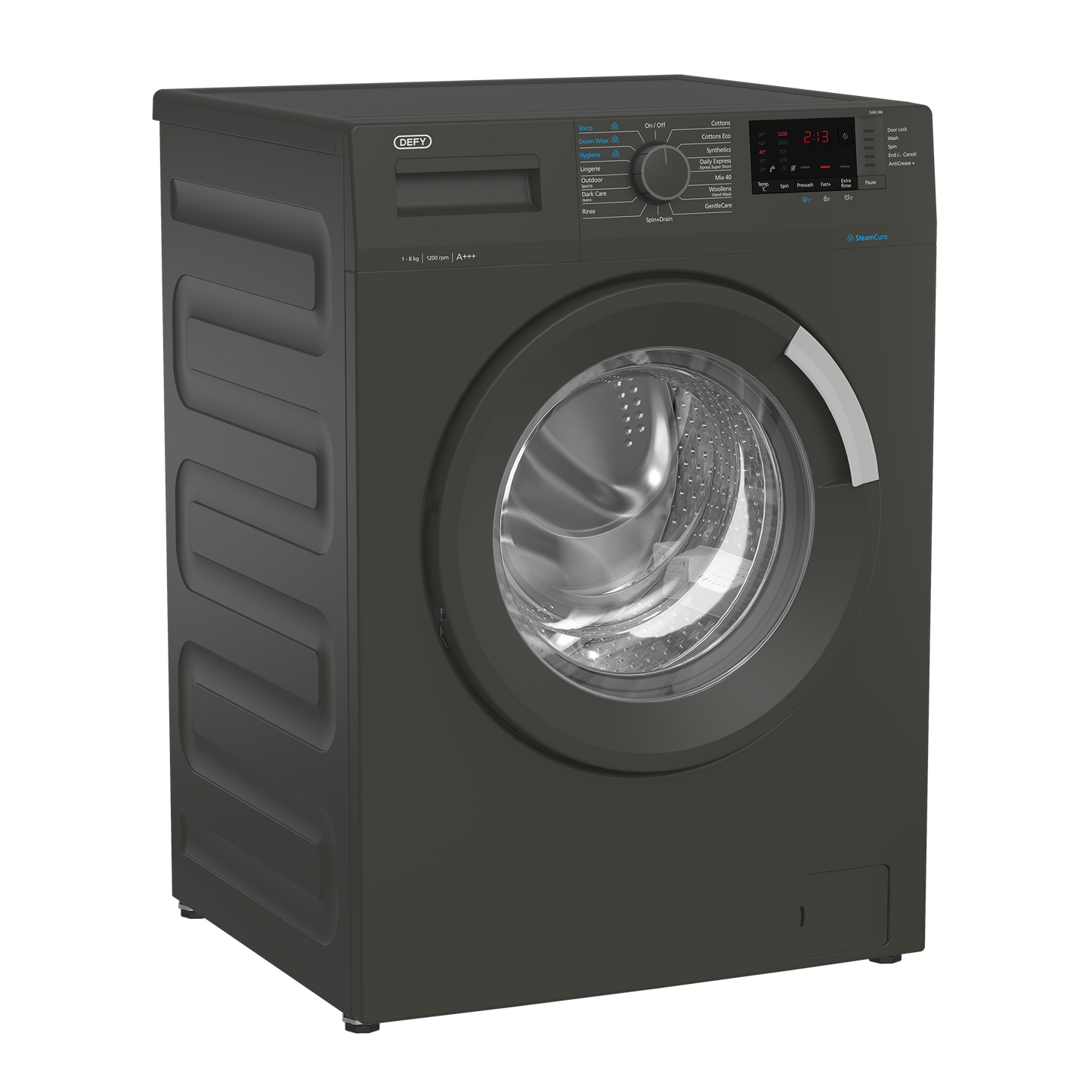 DAW386: Defy 8Kg Front Loader Washing Machine with SteamCure Technology - Manhattan Grey