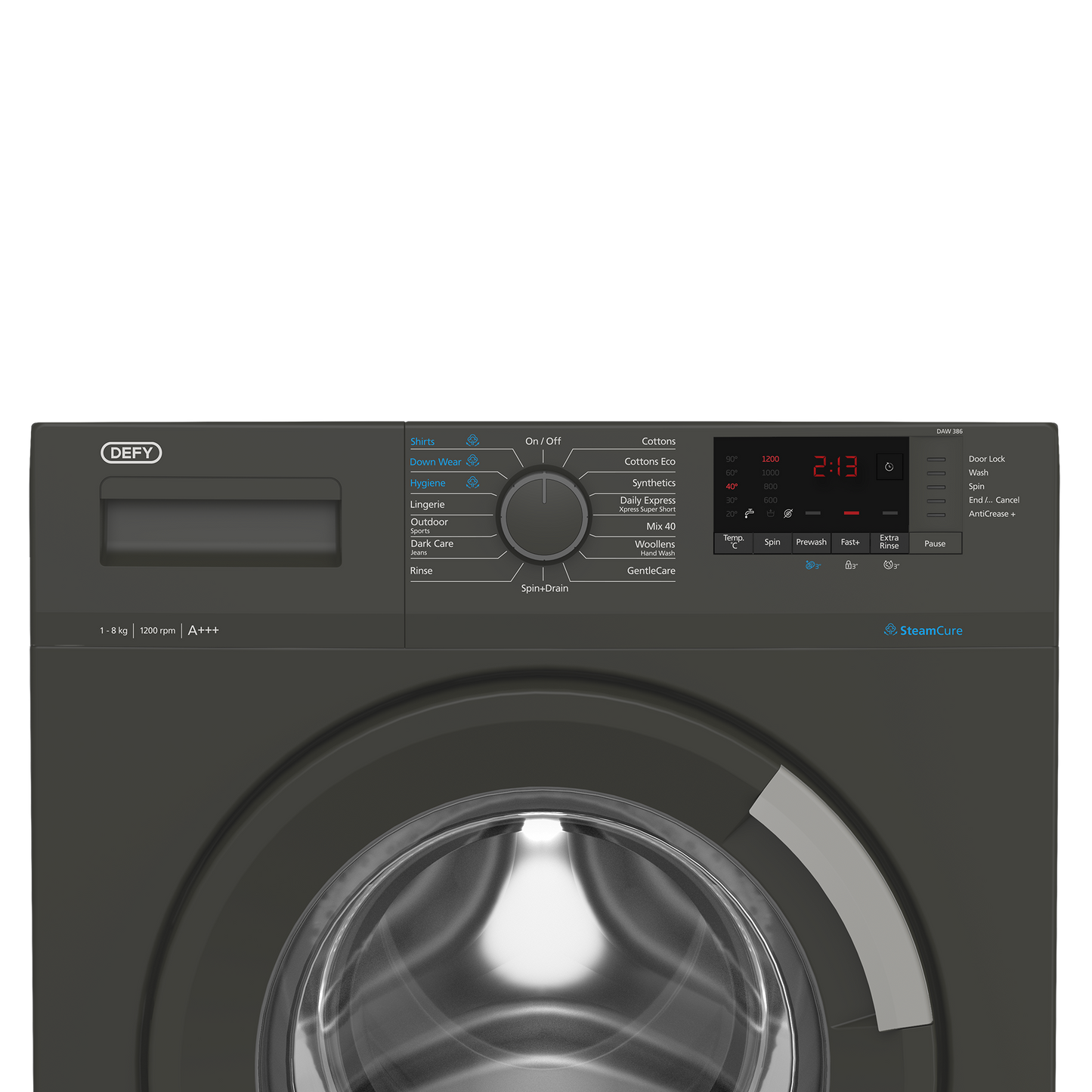 DAW386: Defy 8Kg Front Loader Washing Machine with SteamCure Technology - Manhattan Grey