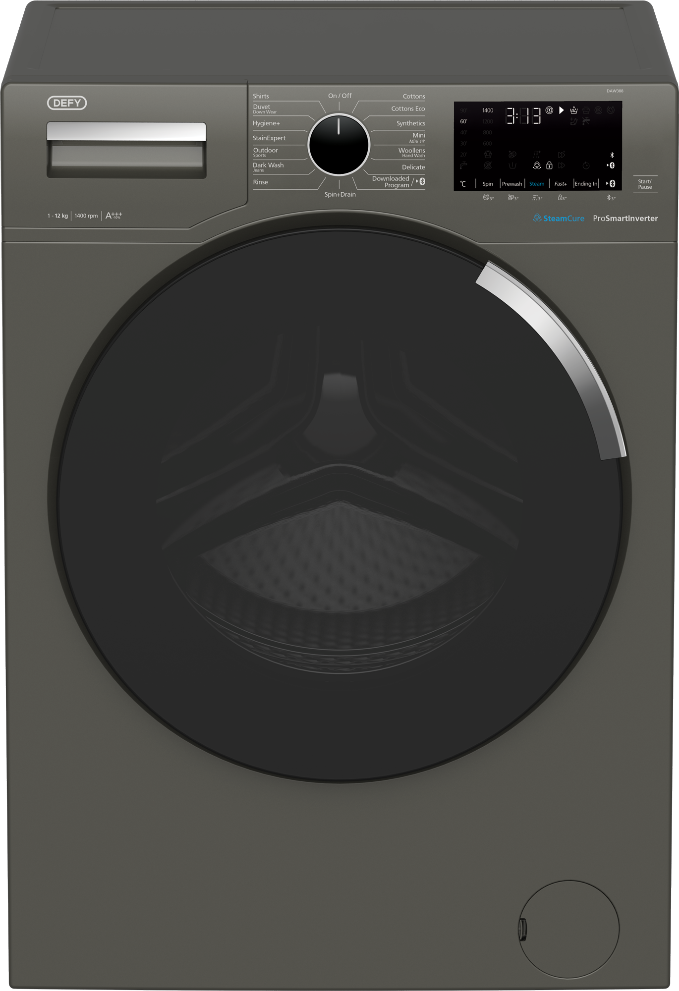 DAW388: Defy 12Kg Front Loader Washing Machine with SteamCure Technology - Manhattan Grey