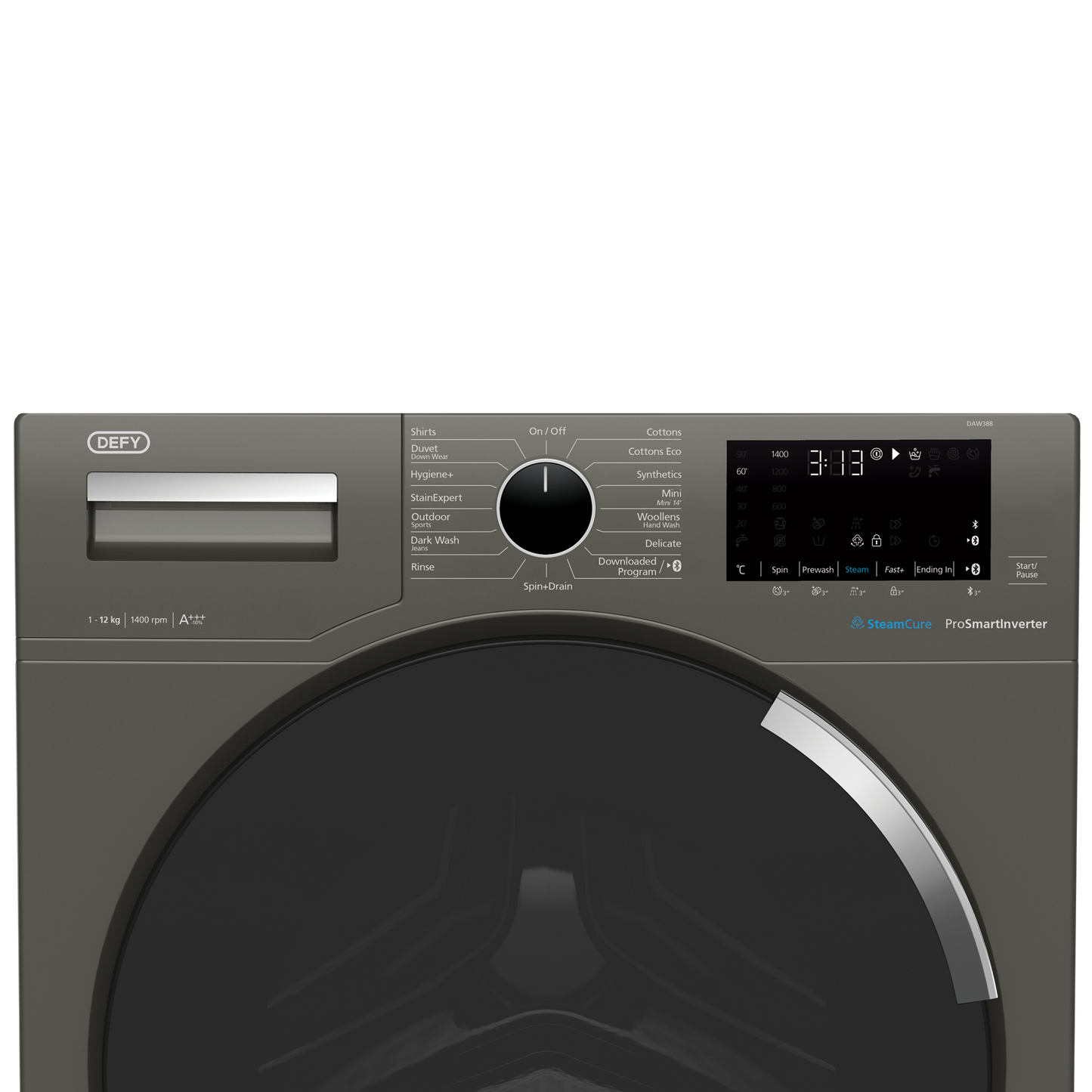 DAW388: Defy 12Kg Front Loader Washing Machine with SteamCure Technology - Manhattan Grey