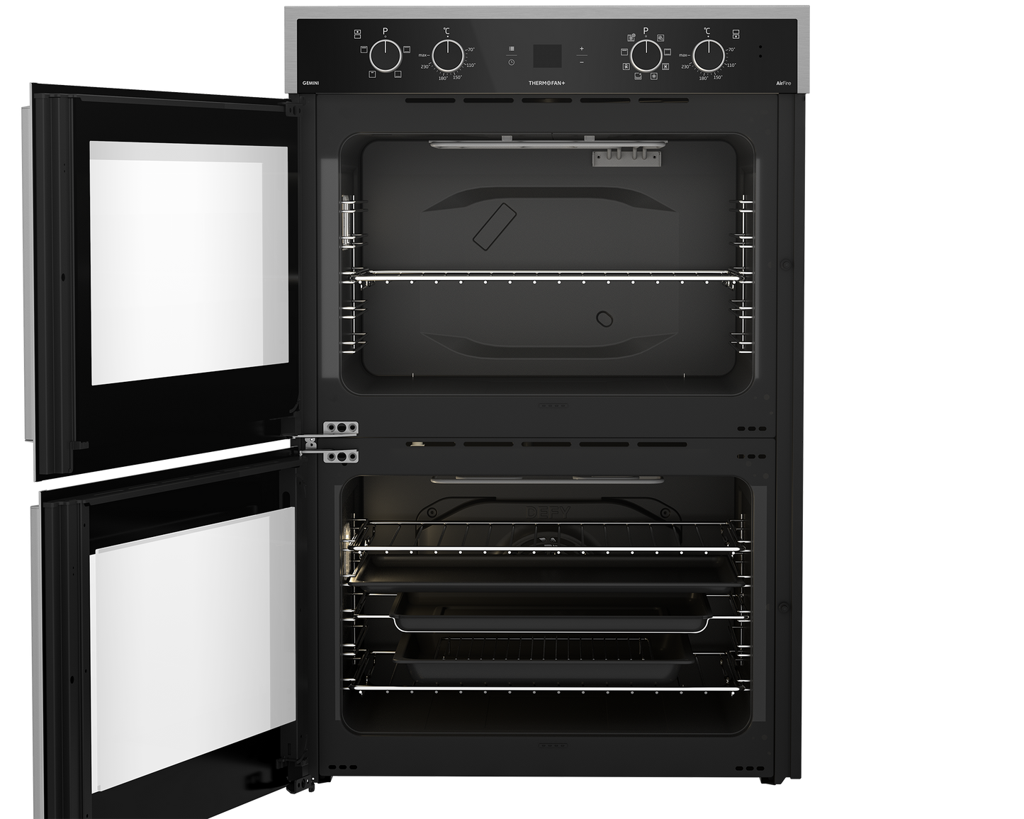 DBO768: Defy Gemini Thermofan+ Double Oven with Airfire Technology - Mirror