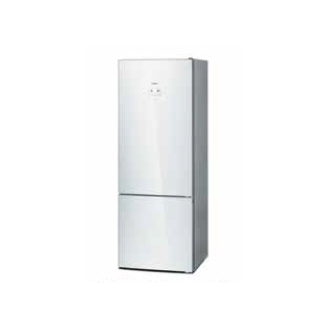 SERIE 6 505 LITRE NO-FROST BOTTOM FREEZER COMBINATION GLASS DOORS WHITE SIDE PANELS STEEL LOOK