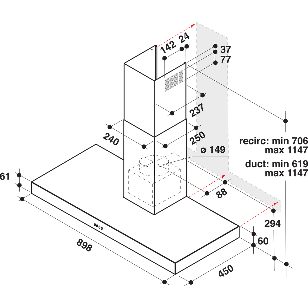 CHIMNEY COOKERHOOD 90CM SS AKR559/3 IX