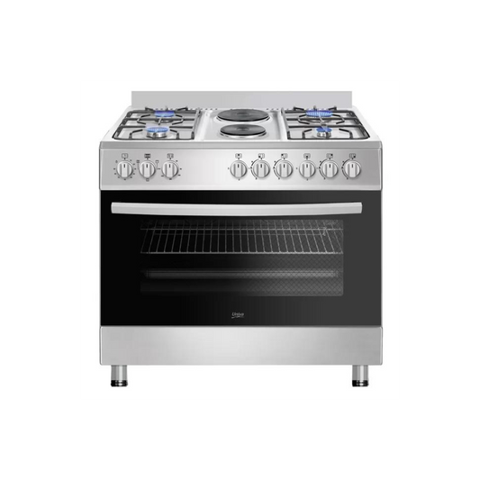 UGE019Si2H : 900mm Range Cooker. 4 Burner Gas Hob, two Solid Plates with Electric Oven