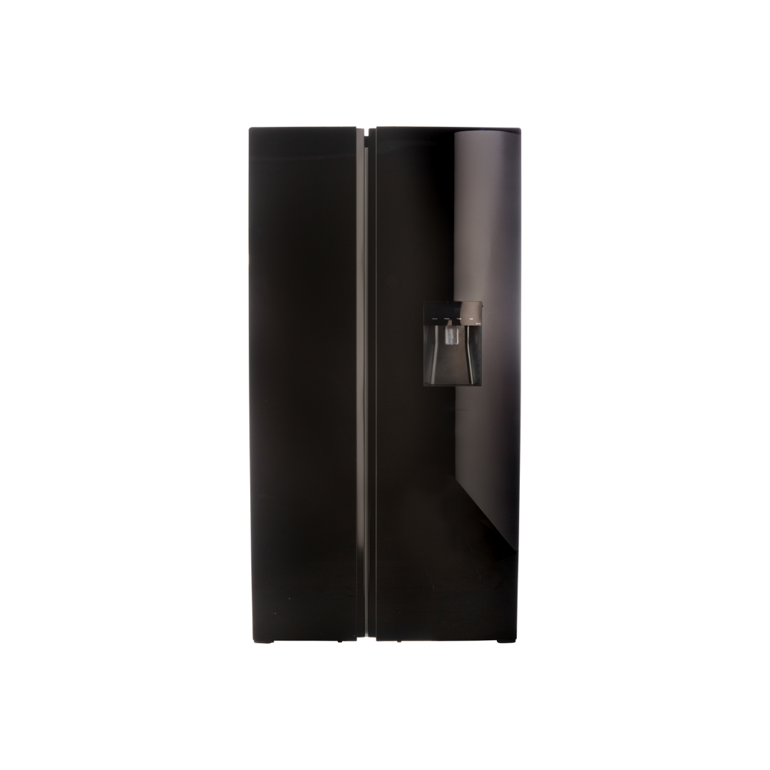 DFF456: Defy 496lt Elegant Black Glass Side by Side Fridge Freezer