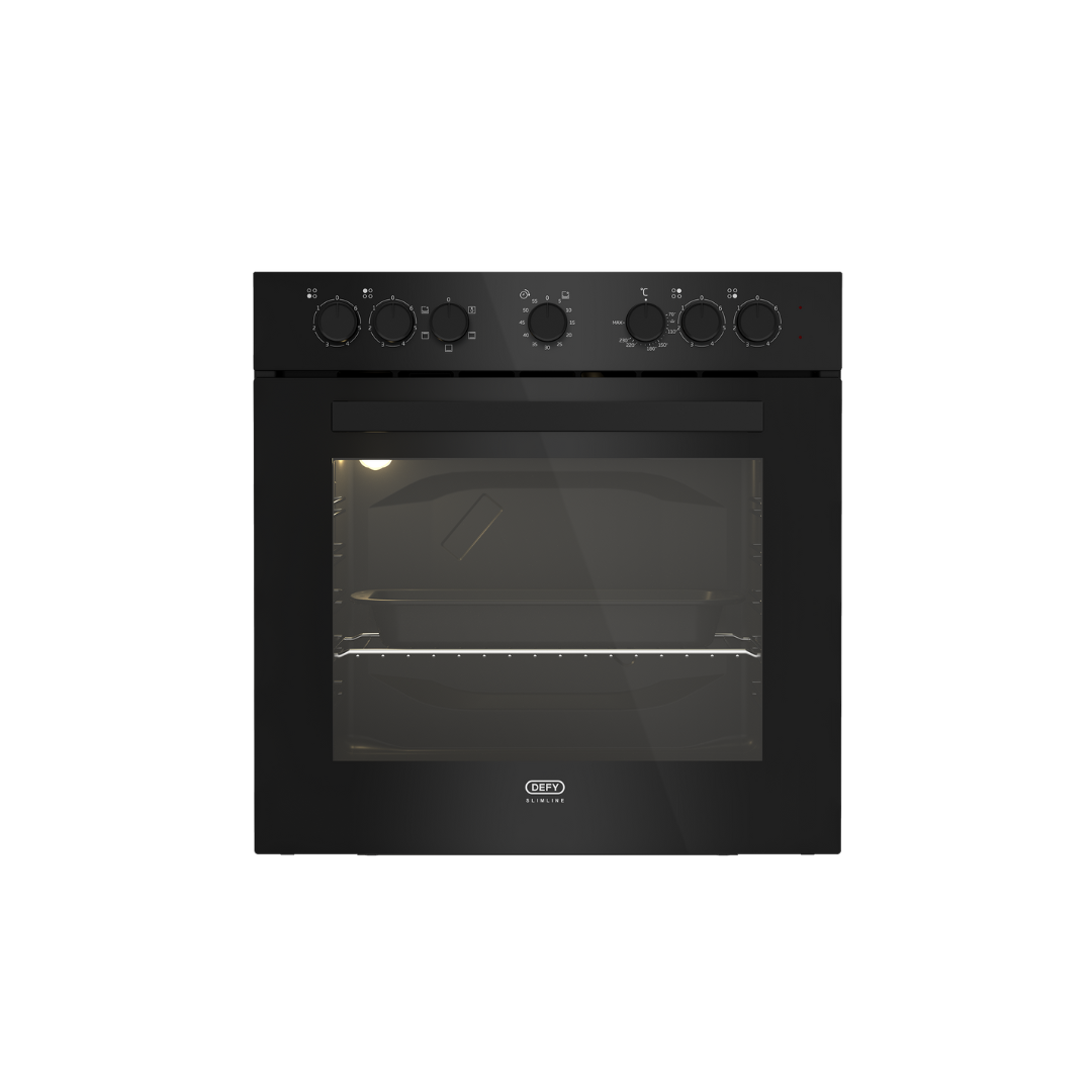 DBO482E: Defy 60cm Slimline Undercounter Oven - Black Glass
